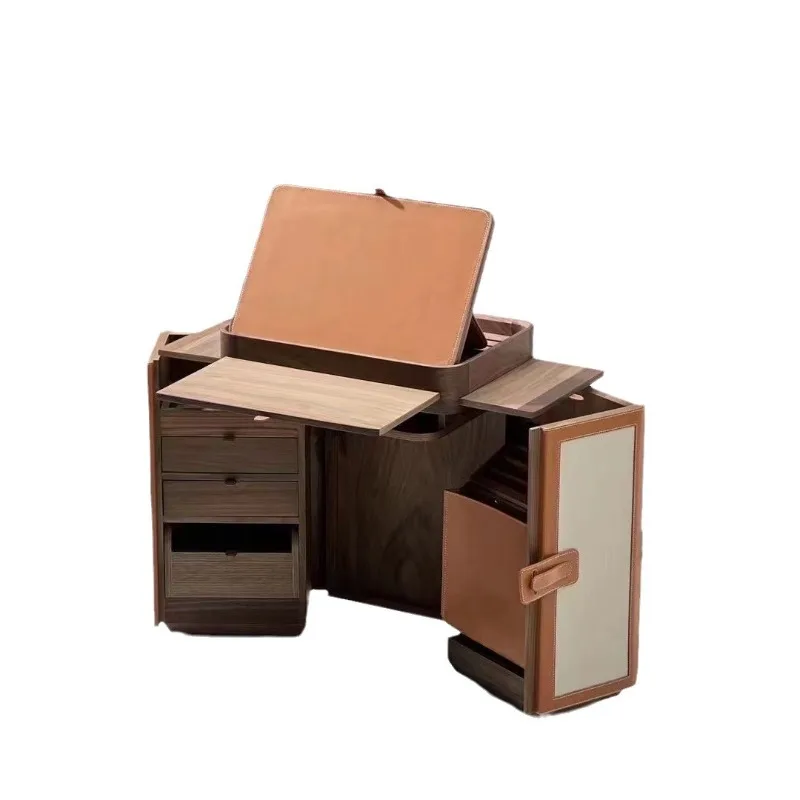 Modern light luxury bedroom solid wood hard bag leather multi-functional folding advanced file cabinet