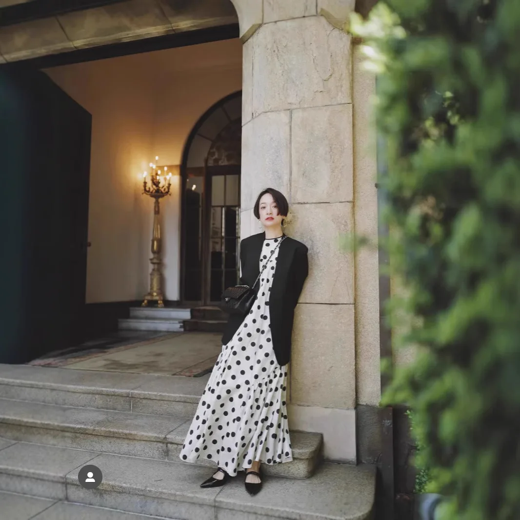 

Gagarich Japanese Polka Dot Printed Vest 2025 Summer New Product Loose and Elegant Temperament Sleeveless Slimming Long Dresses