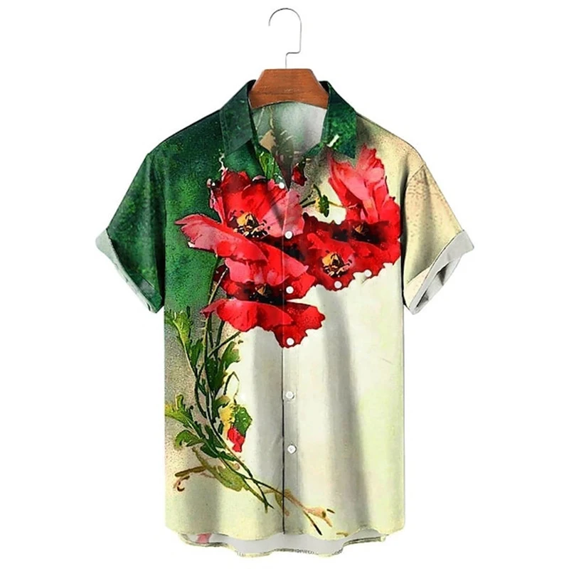 Summer 3D Print Floral Shirts Men Hawaiian Y2k Top Breathable Fashion Beach Vacation Men\'s Short Sleeved Blouse Casual Clothing