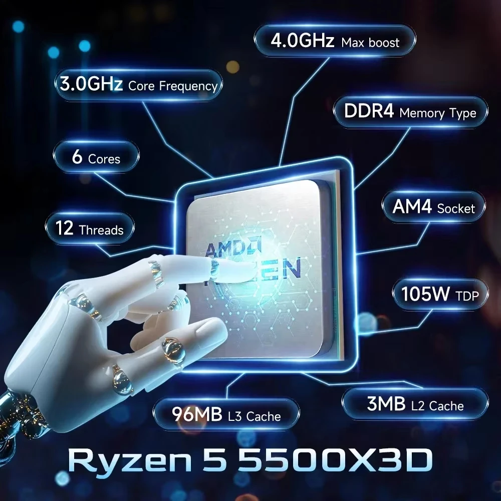Procesador para Juegos AMD Ryzen 5 5500X3D, Socket AM4, L3 96MB, Frecuencia de Impulso de 4 GHz, 6 Núcleos, 12… — oferta en AliExpress