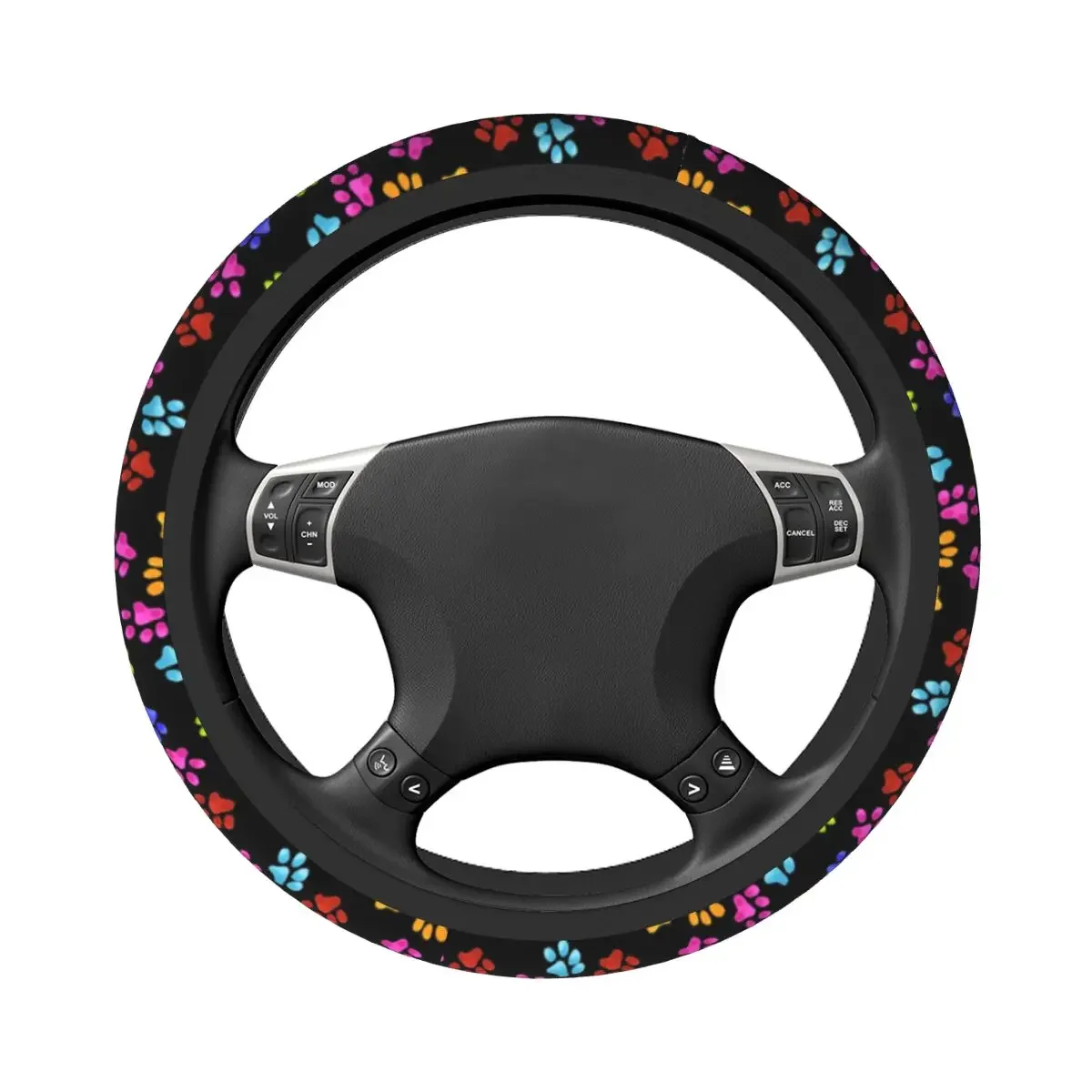 Paw Rainbow Car Steering Wheel Cover 37-38 Soft Dog Cat Steering Wheel Protective Cover Suitable Auto Decoration Car Accessories