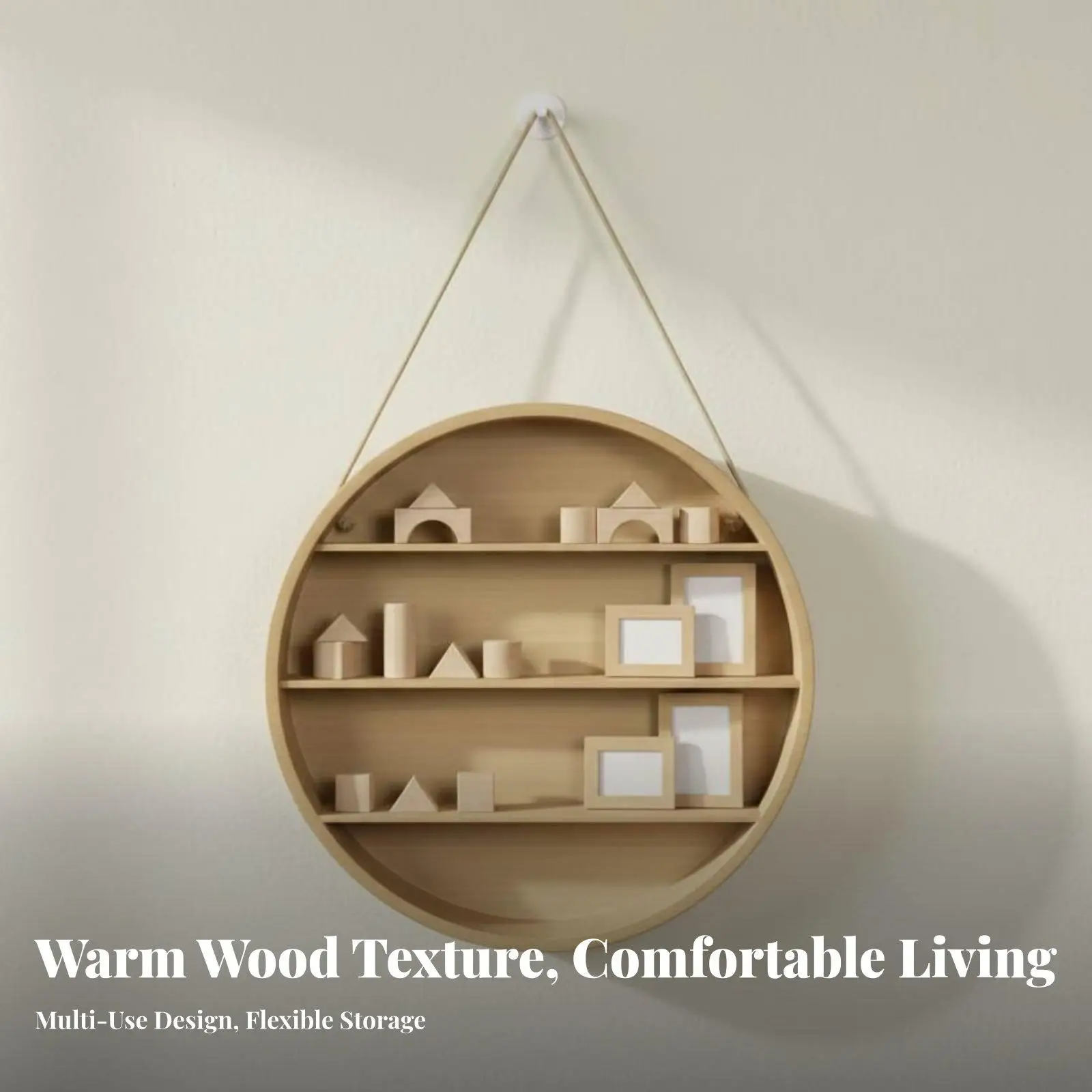 Hanging Wooden Wall Shelf for Kids Room Decor Multi Tier Circular Display Stand for Books and Toys Organizer