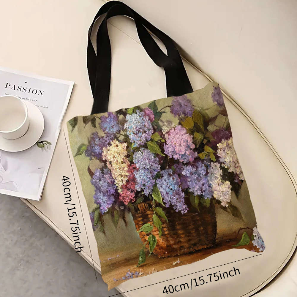 Borsa tote con stampa floreale Borsa riutilizzabile alla moda Borsa a tracolla multifunzionale Borsa per la spesa stampata per donna 40x40 cm