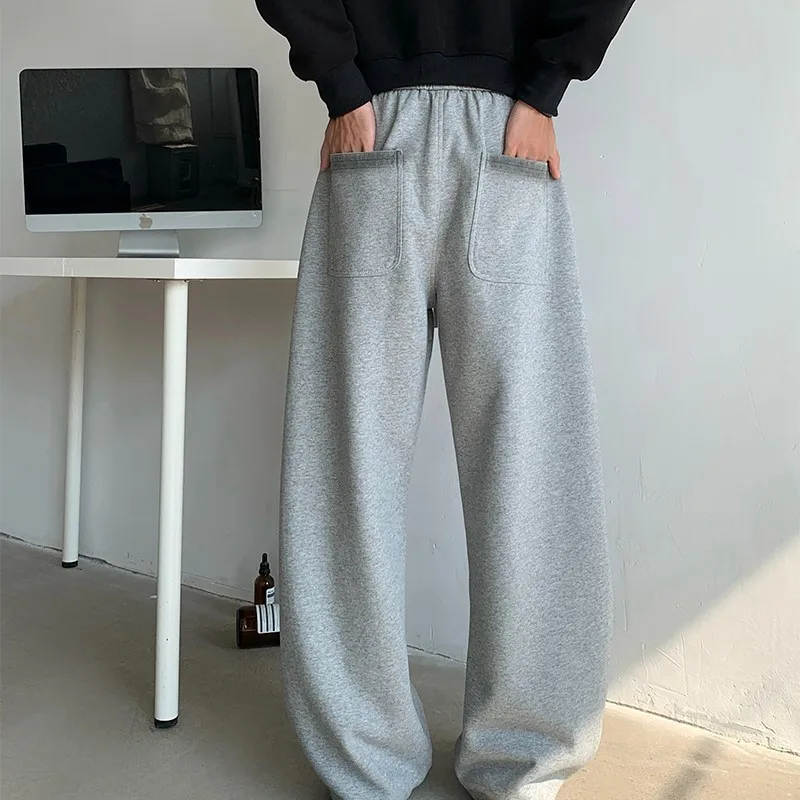 Winter New Men\'s Tie-dye Fleece Casual Pants Side Striped Wide Leg Straight Sweatpants Neutral High-quality Long Baggy Trousers