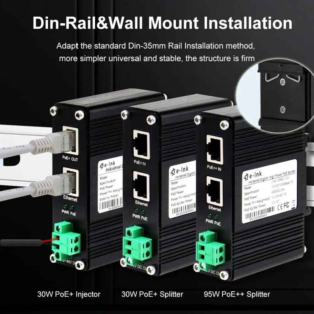 Imagem -06 - Divisor Poe de Saída dc Industrial Adaptador Gigabit de Entrada Power Over Ethernet Ieee802.3at bt 30w 95w 12 19 24 36v