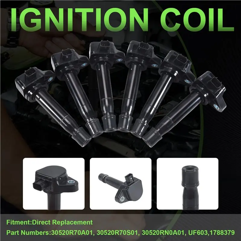 A95E-6PCS UF603 Ignition Coil 30520R70A01 For Honda Odyssey 1999-2024 Pilot 2003-2024 For Acura 2007-2018 3.5L 3.7L V6