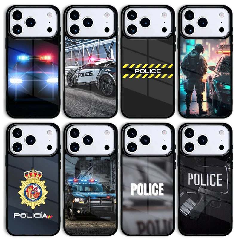 Coque de téléphone motif Police pour Apple iPhone 17 Air 16 Pro Max 15 Pro Max 14 13 12 11 Mini – Housse arrière