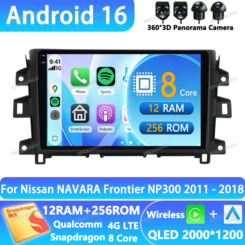 Radio para Auto Android 16 para Nissan NAVARA Frontier NP300 2011-2018, Reproductor Multimedia Estéreo, Reproductor de Video, Unidad Principal Qualcomm QLED 2DIN BT