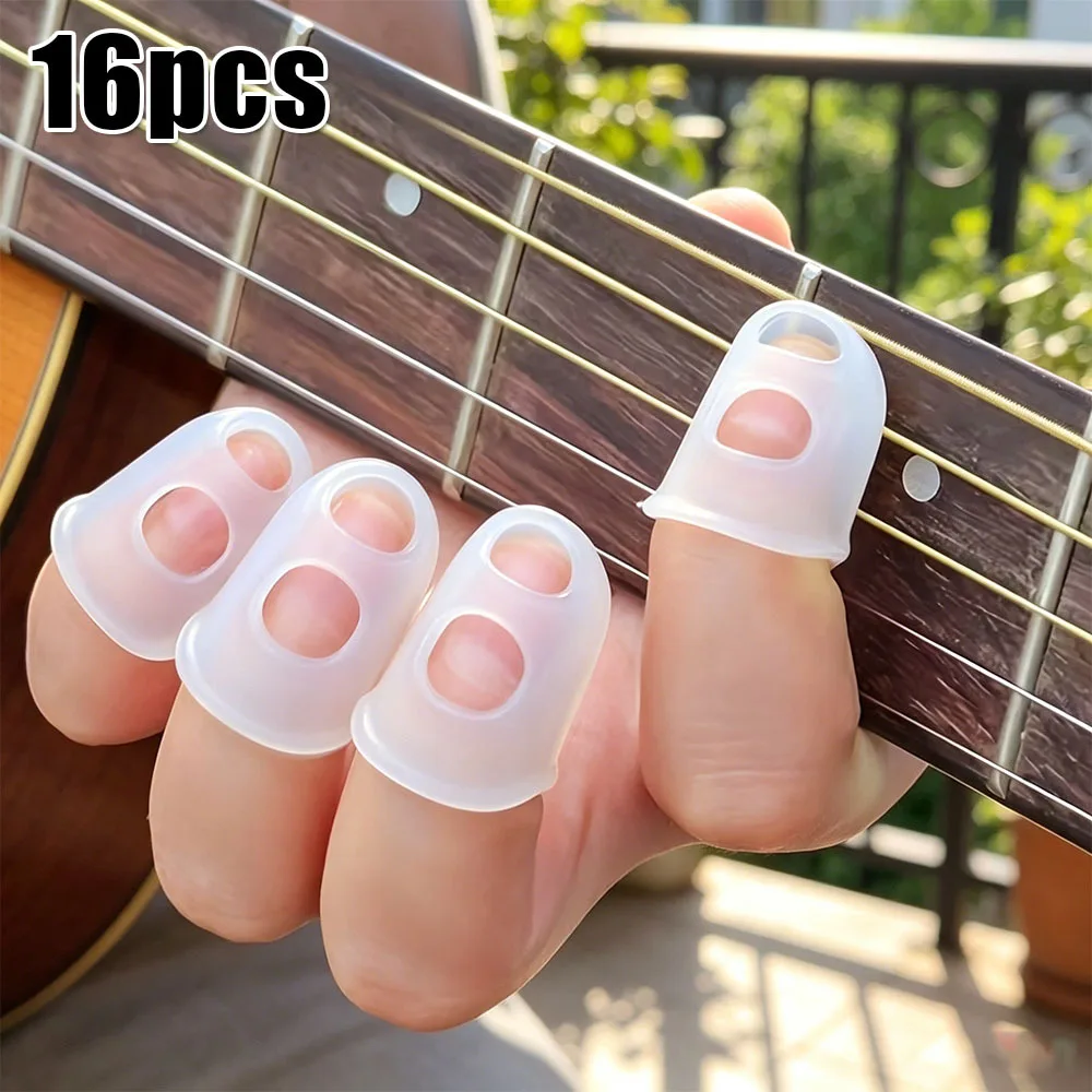 16Pcs Silicone Guitar Finger Caps Wear‑Resistant Soft Sponge Finger Guards for Ukulele Folk Guitar Practice Accessories