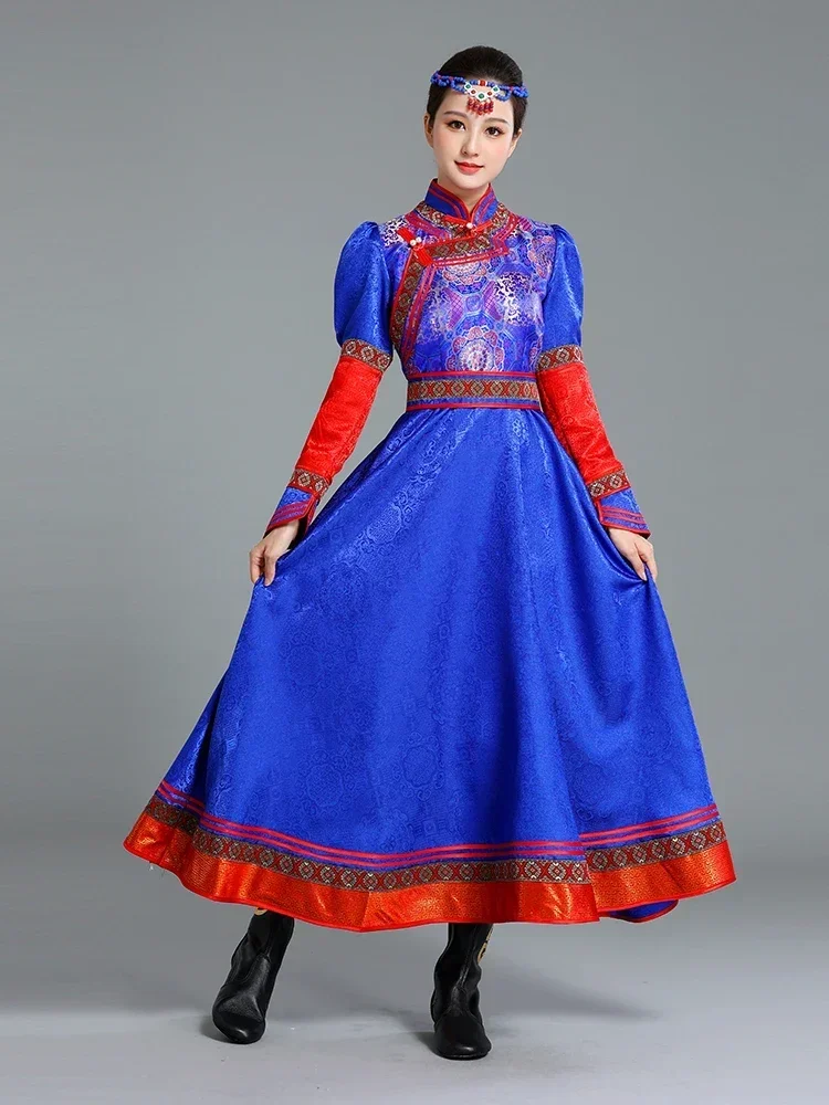 Ladies Dance Performance Swinging Mongolian Robe Long Skirt Sleeves Ethnic Minority Style Clothing 1-piece Set