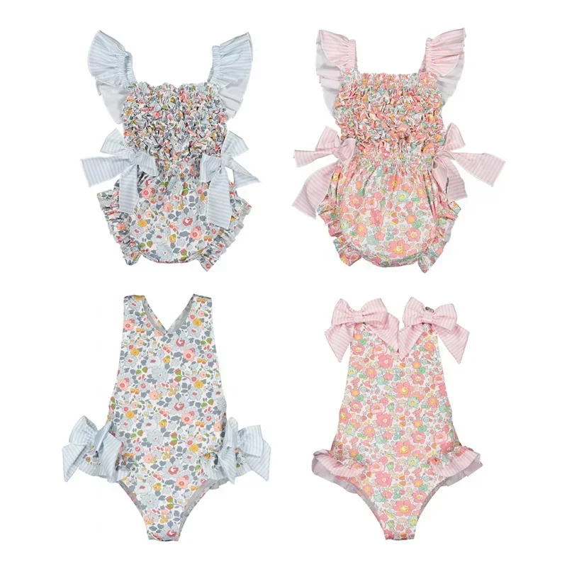 

Girls Swimwear 2022 Amoi Girls Fashion Nylon Baby One Piece Sling Blue Pink Print Cute Beach Swimsuit 2Y-6Y
