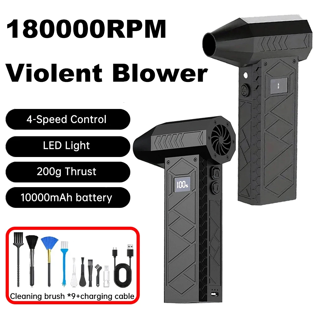 

180K RPM Violent Blower 10W Fast Charge 4 Air Volume Levels LED Light for Cooling Pet Hair Chassis Dust Cleaning Cleaning Drying