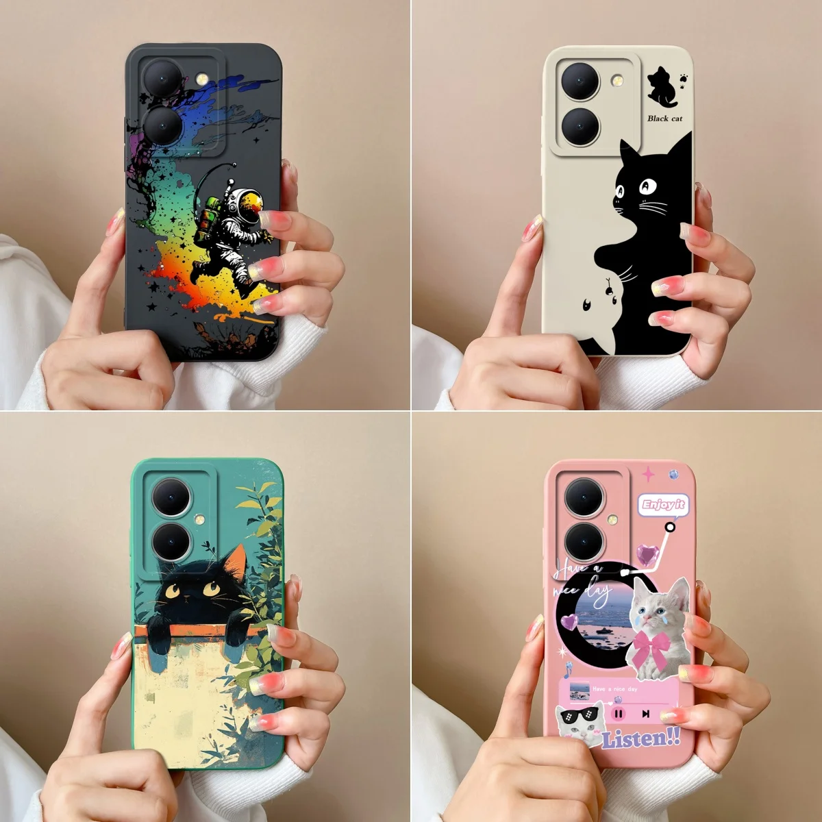 Coque For VIVO Y78 Y78Plus Case Cute Pink Cat Shell Shock Resistant Soft Silicone Back Cover For VivoY78+ Y 78 Cases Phone Funda