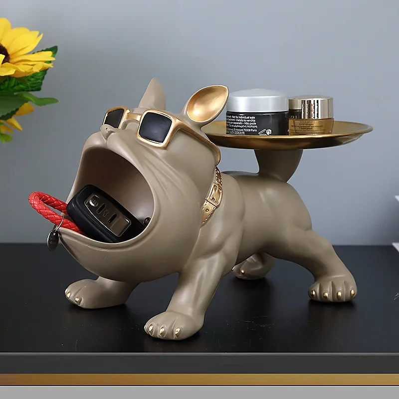 Creative Luxury Entrance Door Decoration Key Storage Ornaments Bulldog Plate Decoration Modern Living Room Dog Decorations