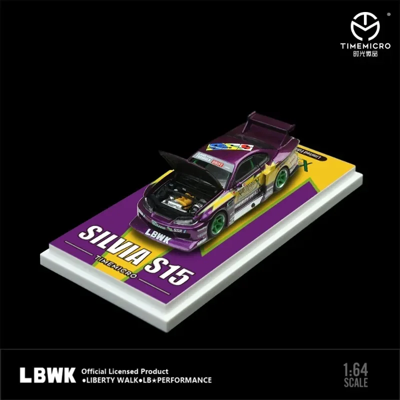 Small toysTM In Stock 1:64 LBWK S15 Silhouette Silvia Openable Hood Diecast Diorama Car Model Collection Miniature TimeMicro