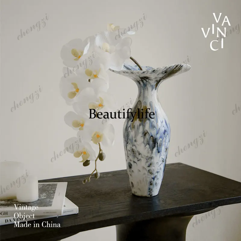 Kiln-changed glaze handmade ceramic vase art vase ornament B & B living room desktop creative flower ware