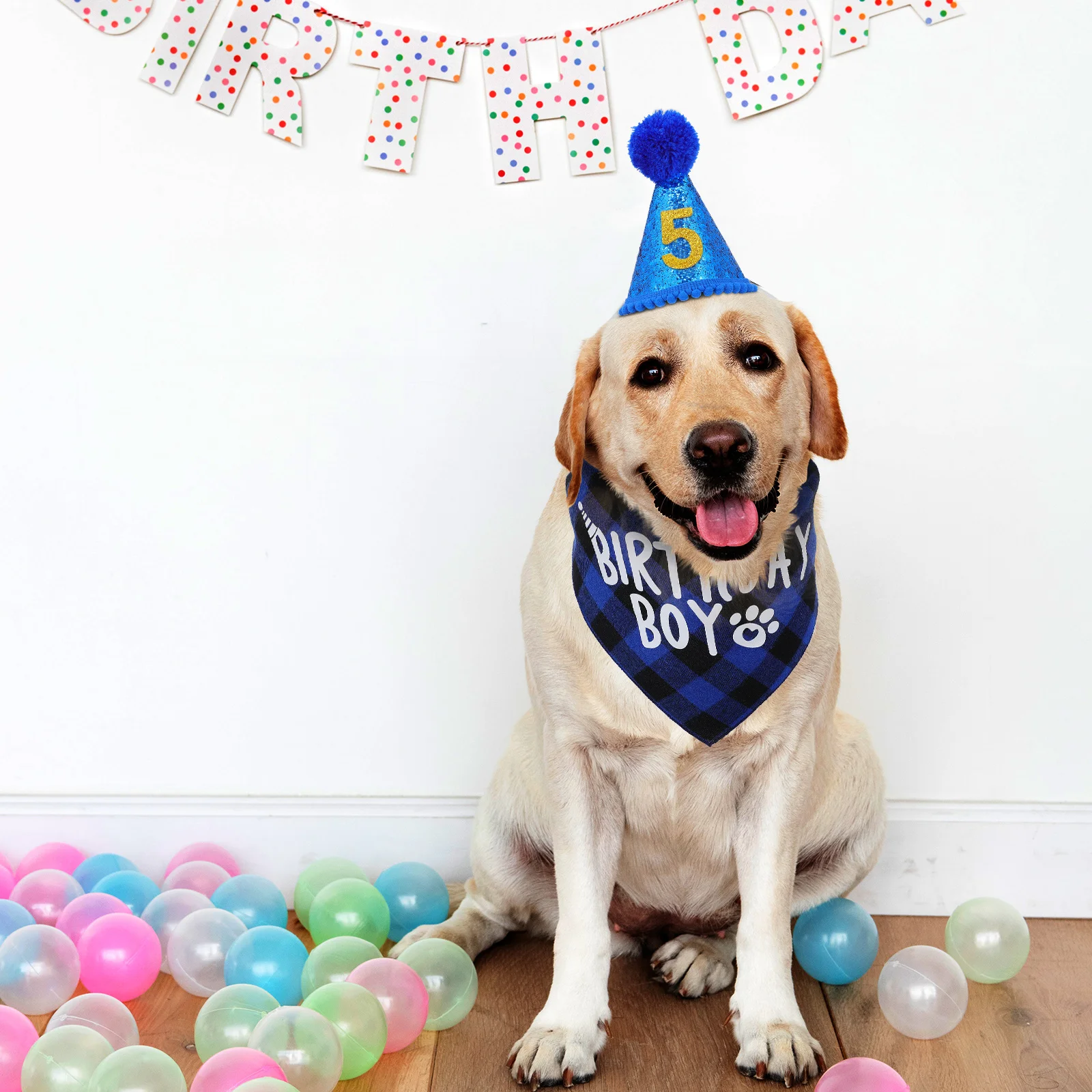 

1Set Puppy Birthday Decorations Festive Plaid Bandana Party Hat Dog Clothing Kit Pet Dog Bandana Puppy Birthday Decorations