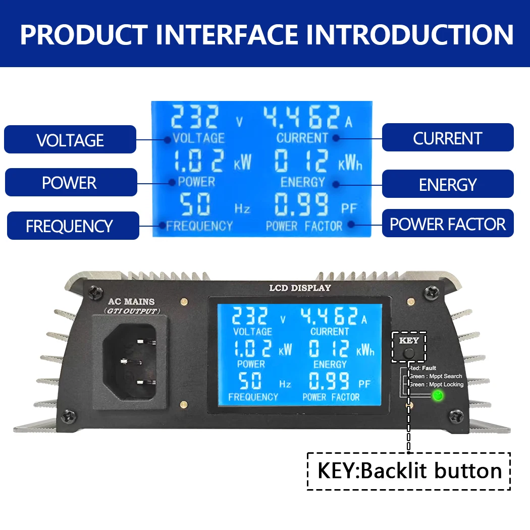 Y&H 1000W MPPT Grid Tie Solar Micro Inverter DC22-50V AC110V/220V Pure Sine Wave Converter Battery Discharge Mode/Solar Panels