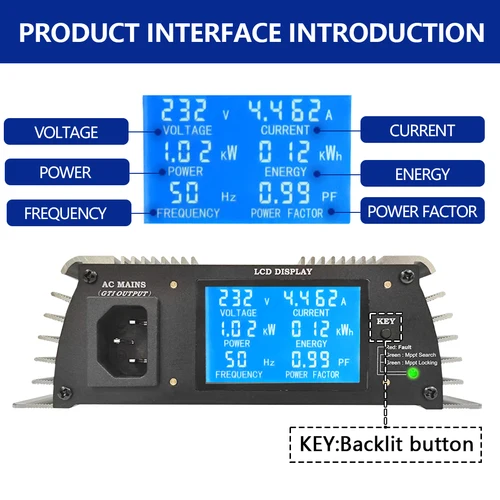 Imagen 2 del producto Y & H 1000W MPPT conexión a red Micro inversor Solar DC22-50V AC110V/220V convertidor de onda sinusoidal pura modo de descarga de batería/paneles solares