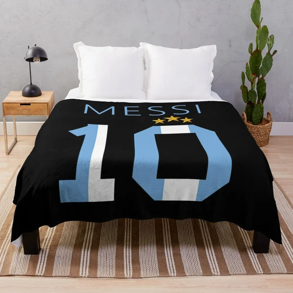 Messi argentina number 10 with 3 stars ver 1 Throw Blanket Furry Flannel Luxury St Blankets