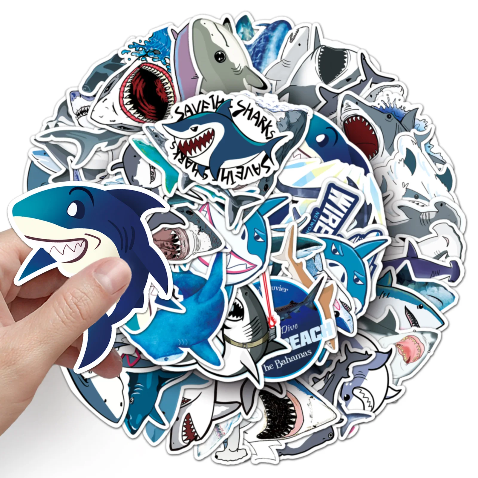 50PCS Shark Stickers Cartoon Ferocious Sea Animals Graffiti Decoration DIY Suitcase Toys Fridge Laptop Water Cup Guitar Decals