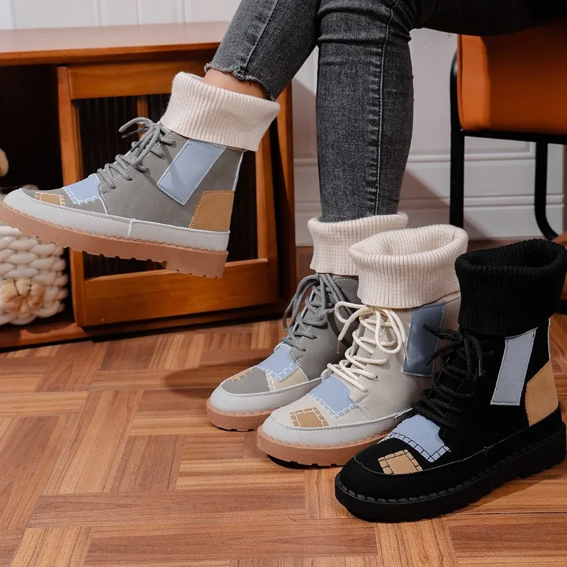 Winter Women's Vintage Shoes Comfortable Versatile Snow Boots 2026 New Women Keep Warm Color Blocking Fashionable Snow Boot