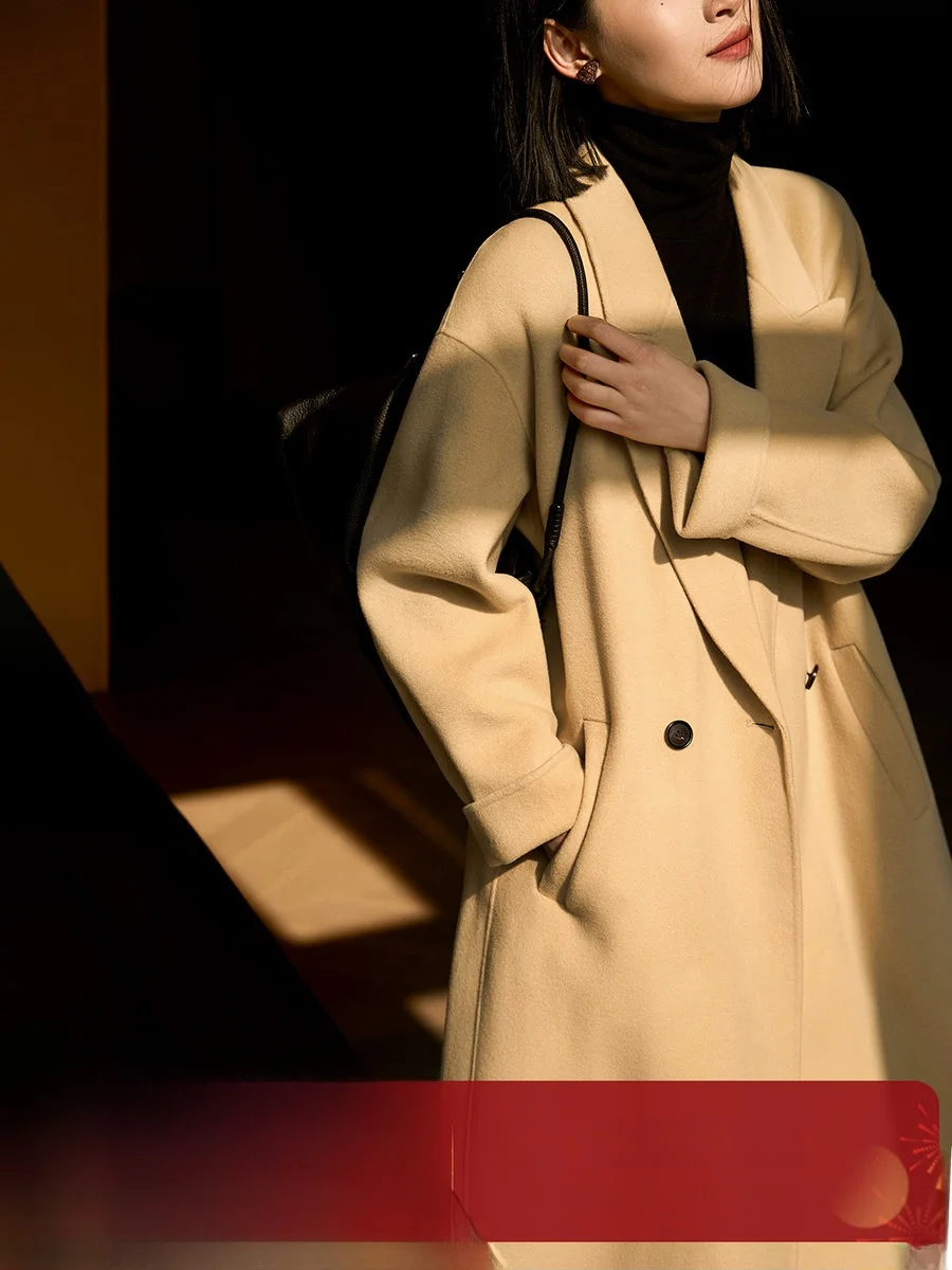 

XiaoHanGe Double-Faced Wool Camere Luxury Warmth Medium-Length Coat Spring New Year's Faion Outerwear for Women