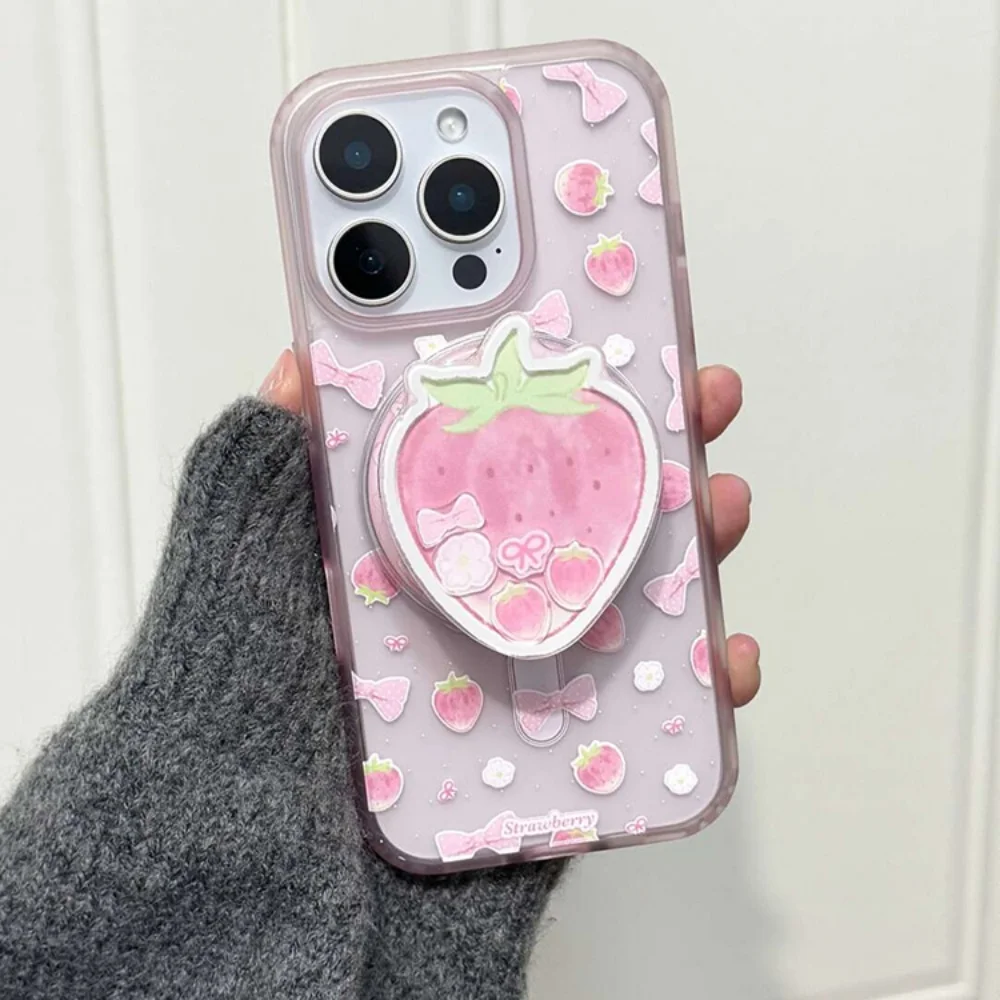 

Korea Cute Strawberry Quicksand Shake Griptok Bracket For iPhone Grip Tok Universal Accessories Phone Holder Grip Tok Stand