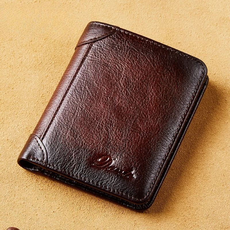 New Men's Wallet Two Fold Vertical First Layer Cowhide Anti-theft Swipe Card Degaussing Leather Wallet Business Popular Wallet