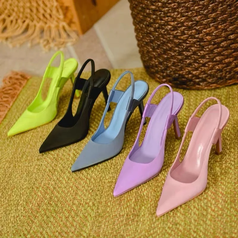 2024 Summer New Brand Women\'s Slingback Shoes Pointed Toe Slip on Sandals for Women Thin High Heel Ladies Elegant Pumps Shoes