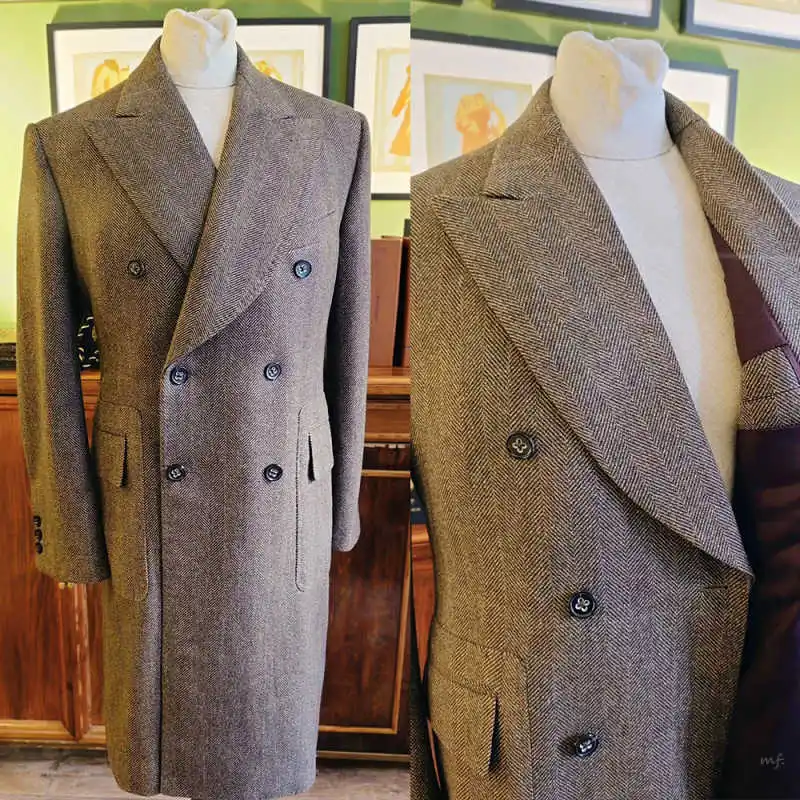 

Classic Men's Overcoat 1 Piece Mid-Length Double Breasted Peaked Lapel Coat Winter Warm Formal Business Outerwears Customized