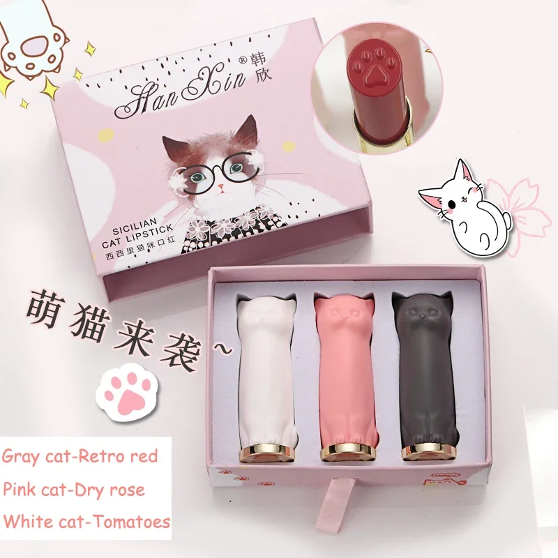 Cartoon Cat Lipstick Makeup Cat Lip Stick Waterproof Long Lasting Crystal Lipstick Moisturizing Lipstick Batom Free Shipping