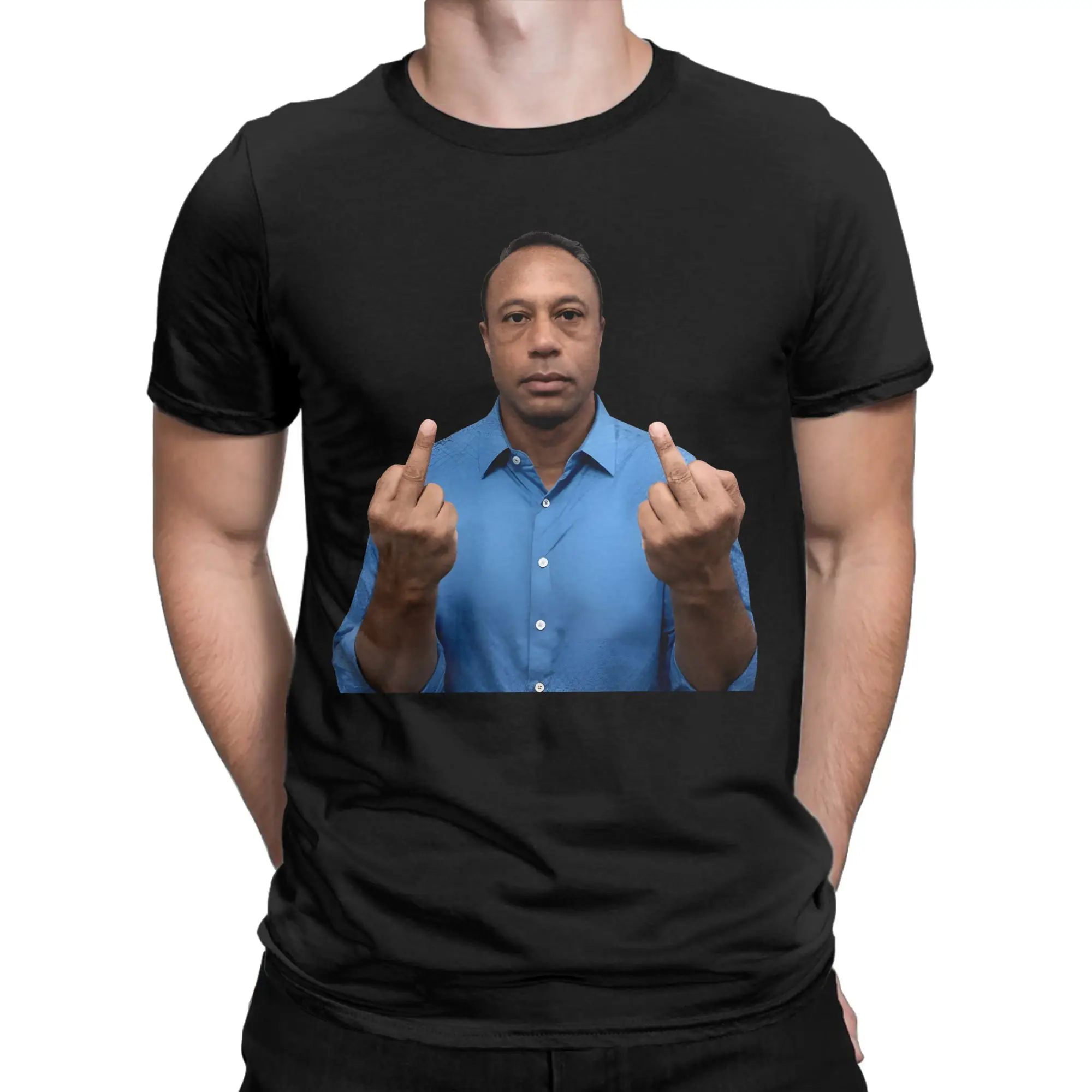 Tiger Woods Meme T-Shirt Middle Finger  Fashion T Shirts Short Sleeves Y2K Funny Tshirt Beach Cotton Oversized Tees