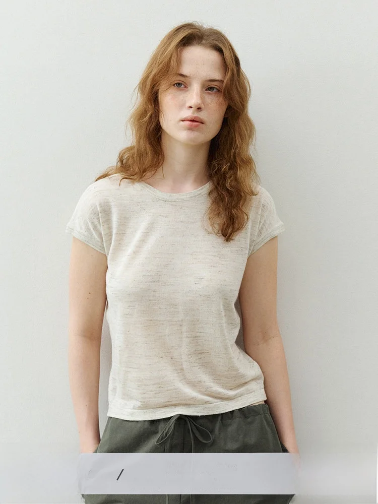 

Loose round Neck Short Sleeve Knitted Shirt Women's Commute Style Pure Color Lound Pure Cotton Summer New Arrival Top