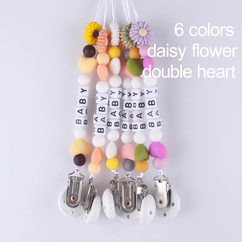 Custom Letter Name Pacifier Clips Chain Daisy Flower Pendants for Baby Infant Chew Leash Nipple Holder Teether Creative Gifts