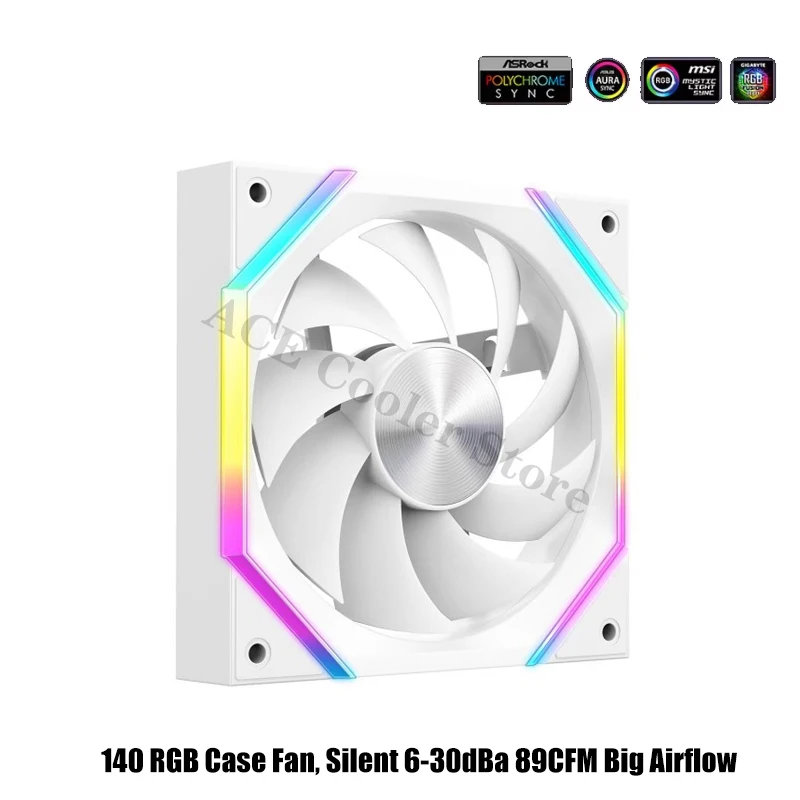 140 RGB Case Fan, Silent 6-30dBa 89CFM Big Airflow,  14CM PC Cabinet Cooler Support Mobo 5V ARGB SYNC