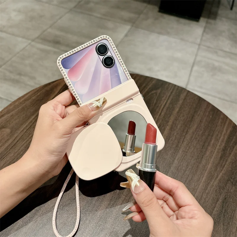 

Solid Color Phone Case For Honor Magic V Flip 2 Hinge Bracelet Small Screen Protective Film PC Hard Shell Mirror Back Cover