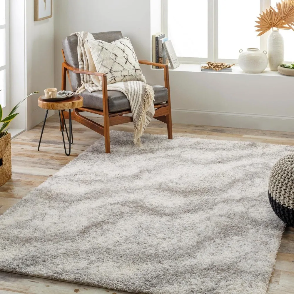 

Area Rugs, 5x7 Boyden Modern Abstract Marble Shag Gray Area Rug, Grey Ivory Marble Swirl Carpet for Living Room, Bedroom