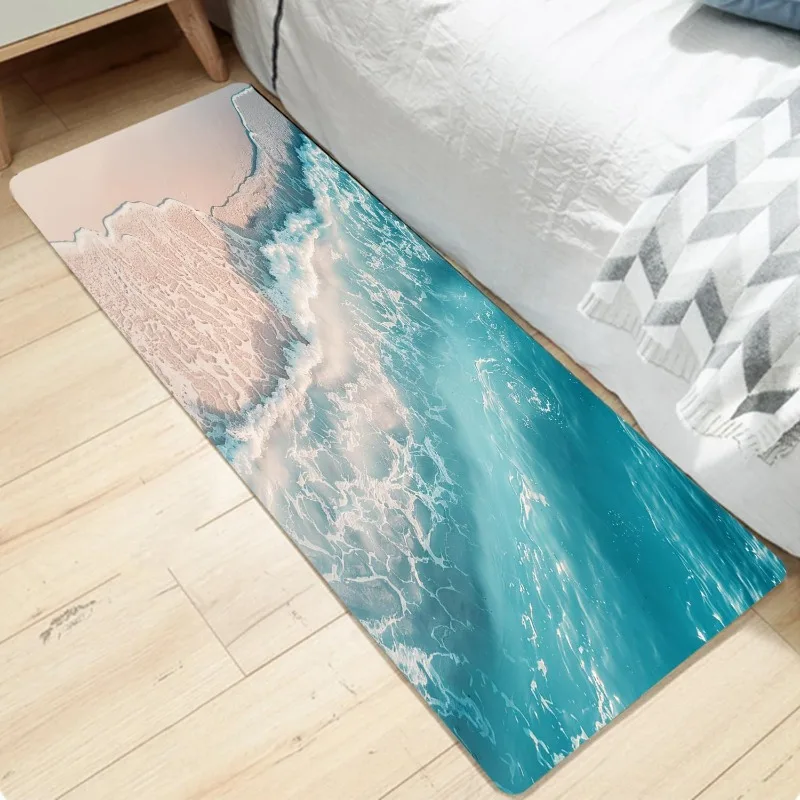Ocean Beach Themed Runner Rug 3D Vision Starfish Print Absorbent Water Non-Slip Mat Daily Home Decor Carpt for Living Room