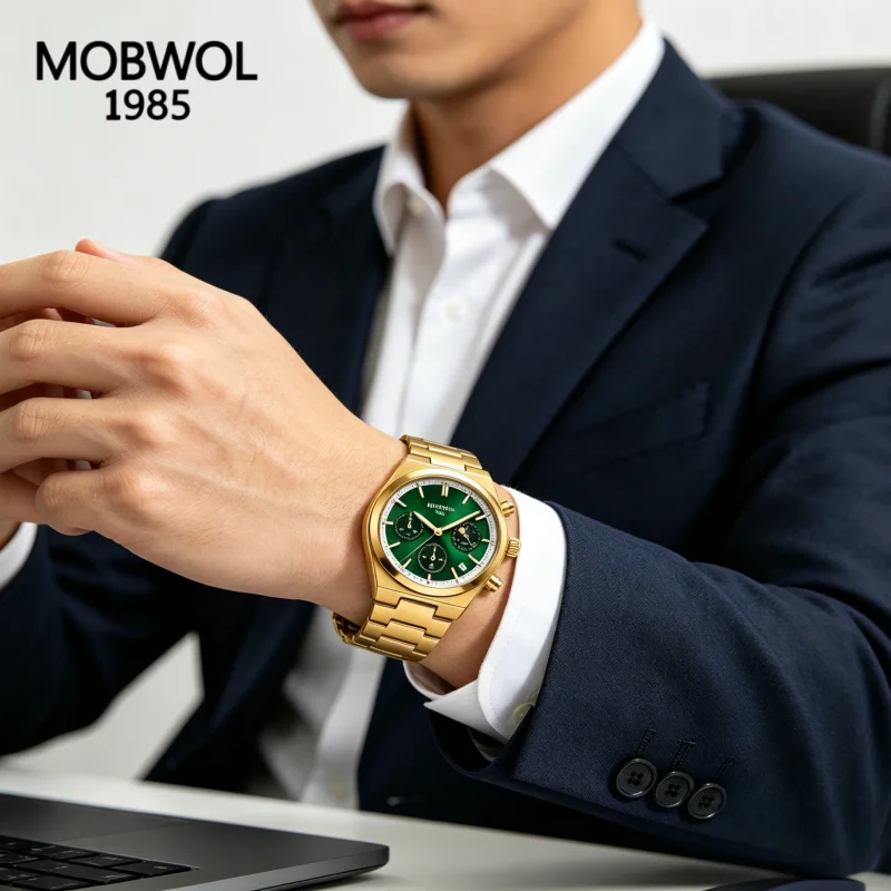 MOBWOL Luxury Men's Quartz Watch Waterproof Steel Wristwatch with Day Date Function Brand Fashion Male Clock Reloj Hombre
