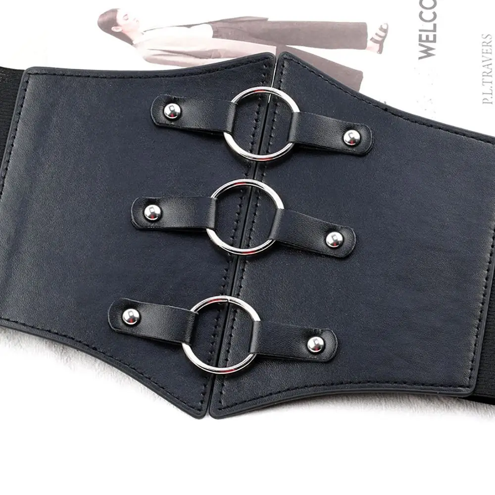 

Female Corset All-match Bandage Slimming Body Rivet PU Leather Cummerbund Wide Waistband Skirt Decorations Elastic Waist Strap