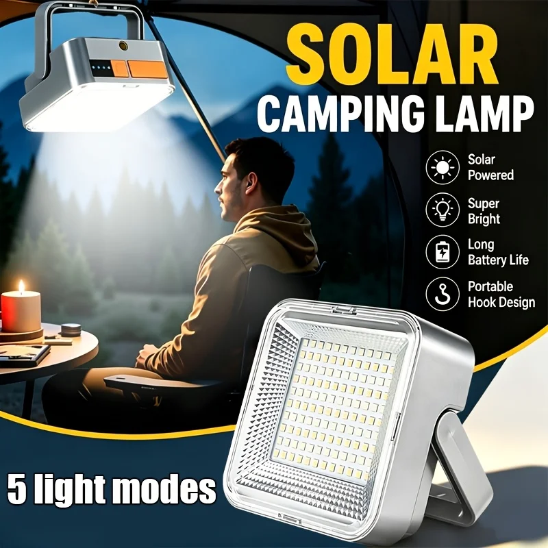 Portable Bright Solar Camping Lantern, Magnetic Mount, 266 Leds, 2400Mah Battery, 8-Hour Runtime with Warning Flash. Ideal for Camping, Blackout Emergency, Great Birthday Gift