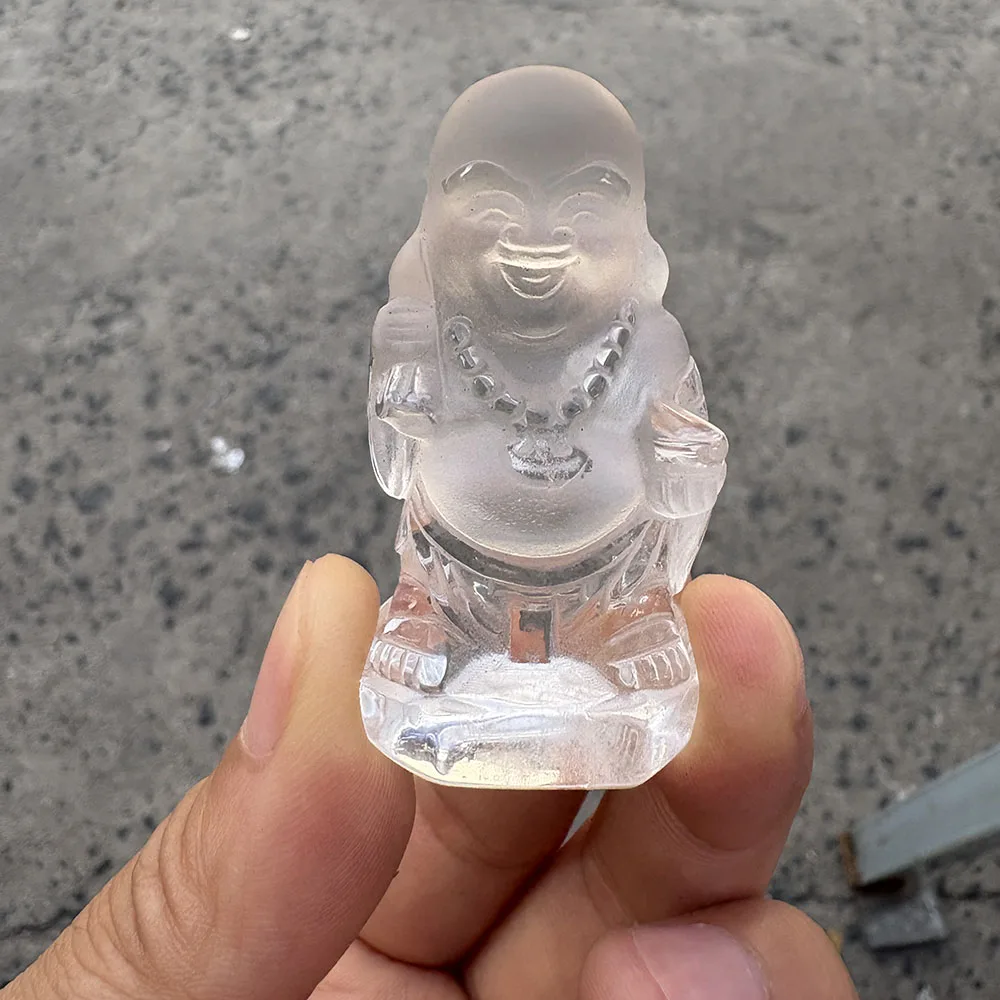 Custom Handcrafted Natural White Crystal Laughing Buddha Figurine - Gemstone Buddha Statue Tabletop Decor for Healing
