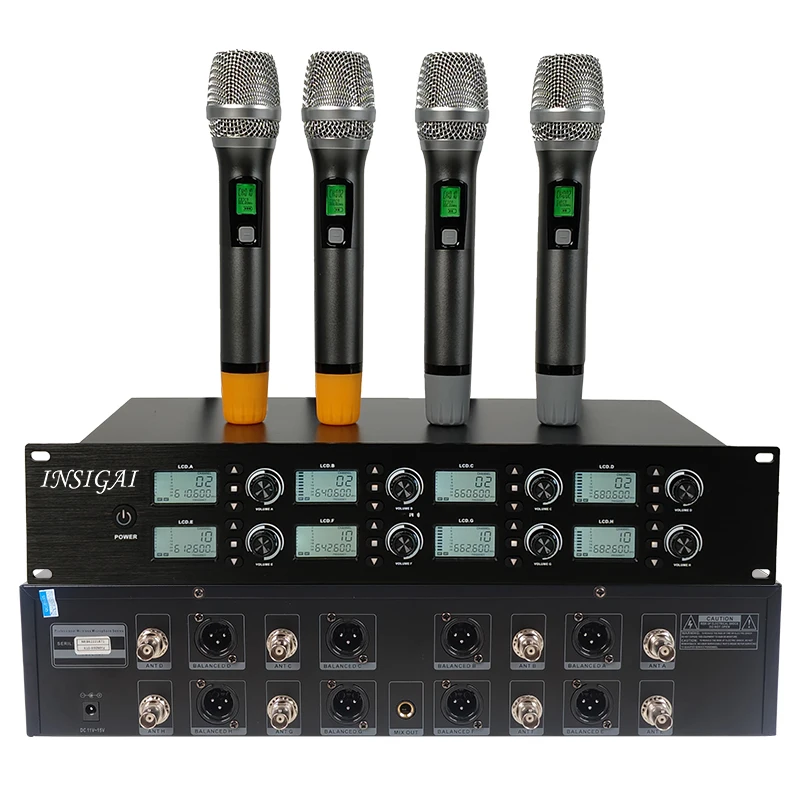 2Pcs 8 Channel UHF Wireless Mic System with Antenna Distributor