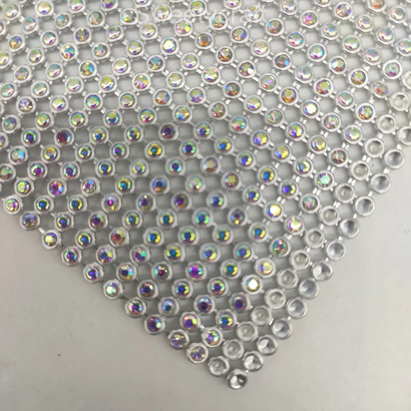 45*120cm AB Rhinestone metal mesh fabric Loose Rhinestones Crystal metallic cloth DIY Kendall Chainmail Dress garment Jewelry