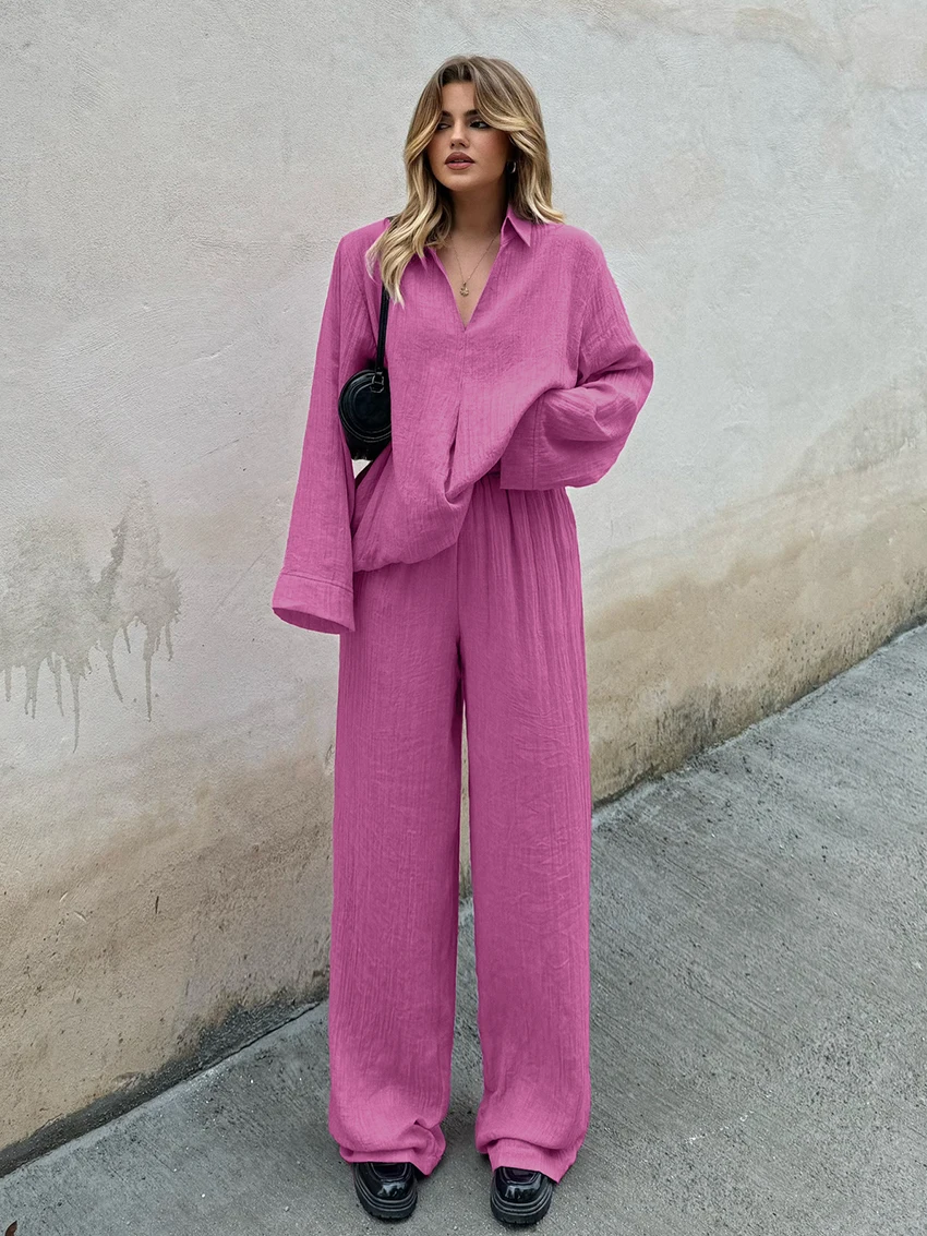 

Marthaqiqi хлопковые женские пижамы, костюм из 2 предметов, одежда для сна с отложным воротником, ночные рубашки с длинными рукавами, брюки, повседневный женский комплект ночного белья