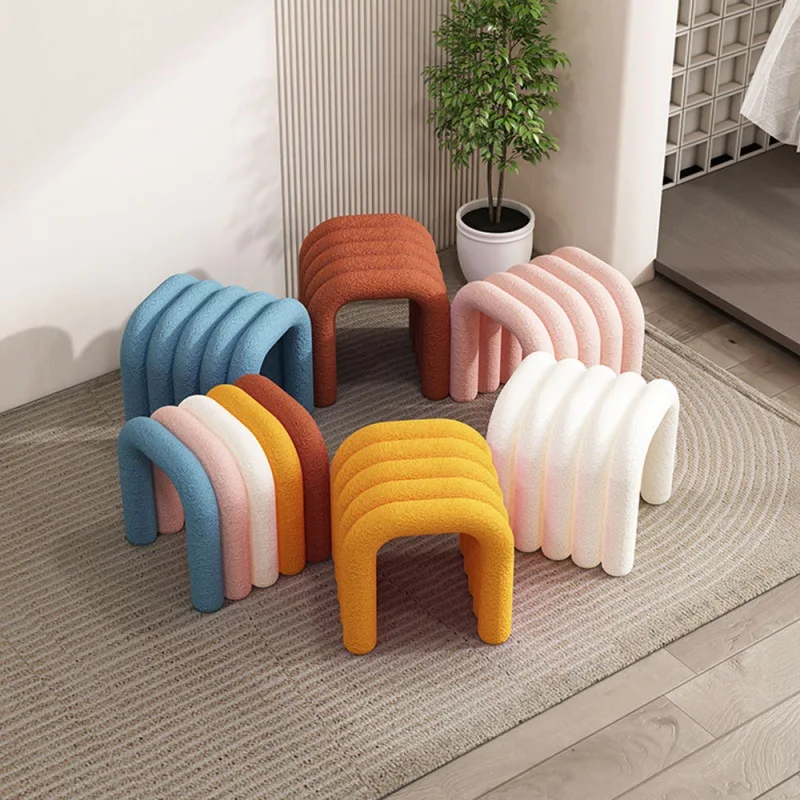 Nordic Minimalist Creative Rainbow Chair Ins Special-shaped Makeup Stool Bedroom Dressing Stool Lambswool Design Dining Chair