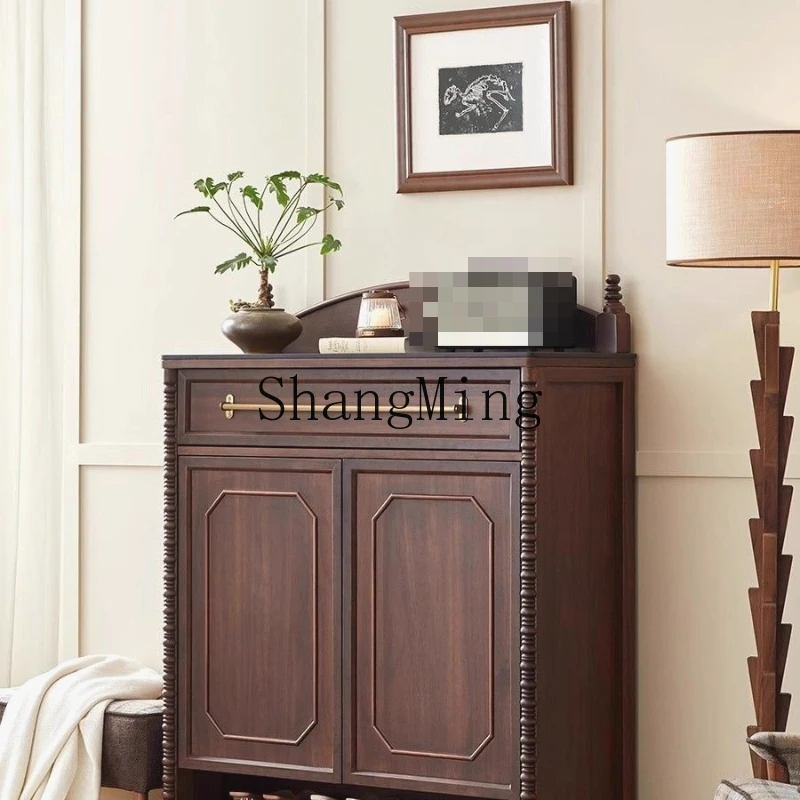 

FG retro walnut color solid wood shoe cabinet integrated storage against the wall into the home door storage medieval cabinet