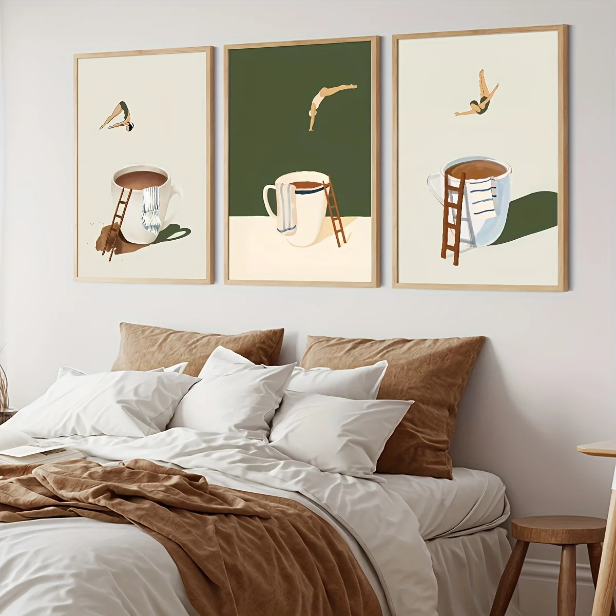 3-piece Fun Coffee Diver Art Printing Set Poster Modern Style Frameless Poster - Art Deco Style Poster - Frameless