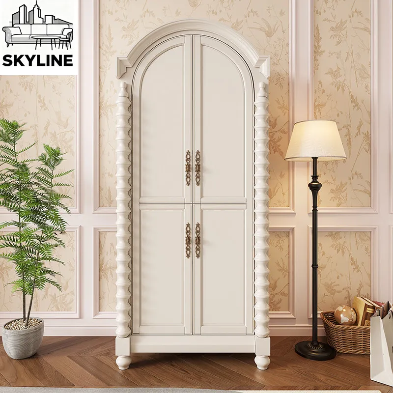 All solid wood wardrobe European simple household small apartment bedroom wardrobe